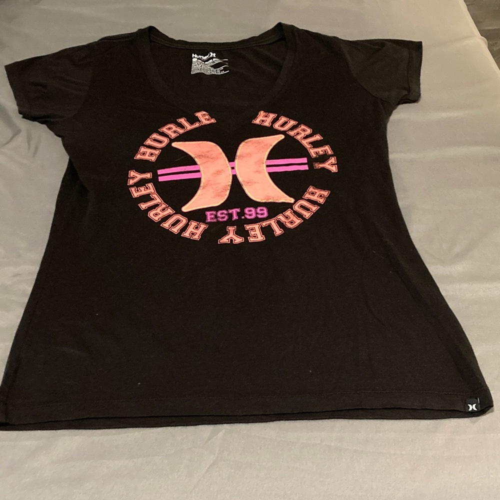 Hurley Women’s Black Tee with Pink Logo